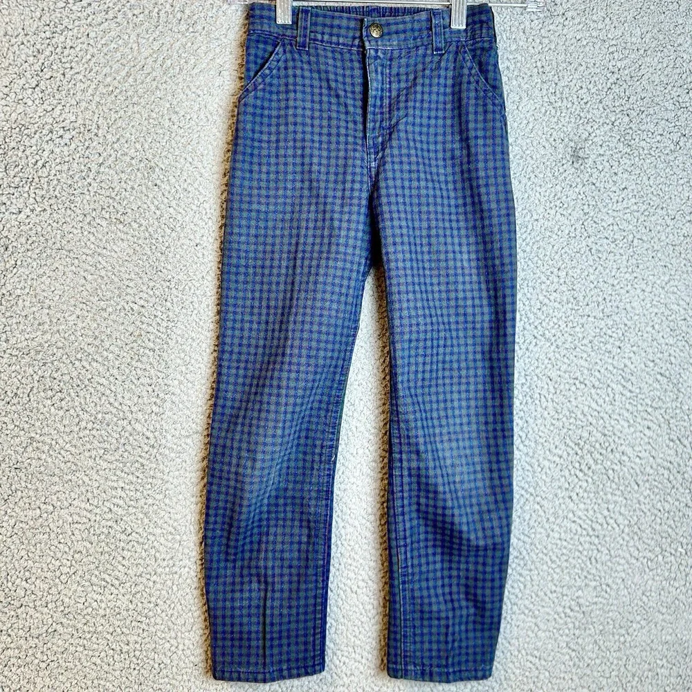 Vintage OshKosh B'gosh Plaid Pants 6R Blue Green Made In USA